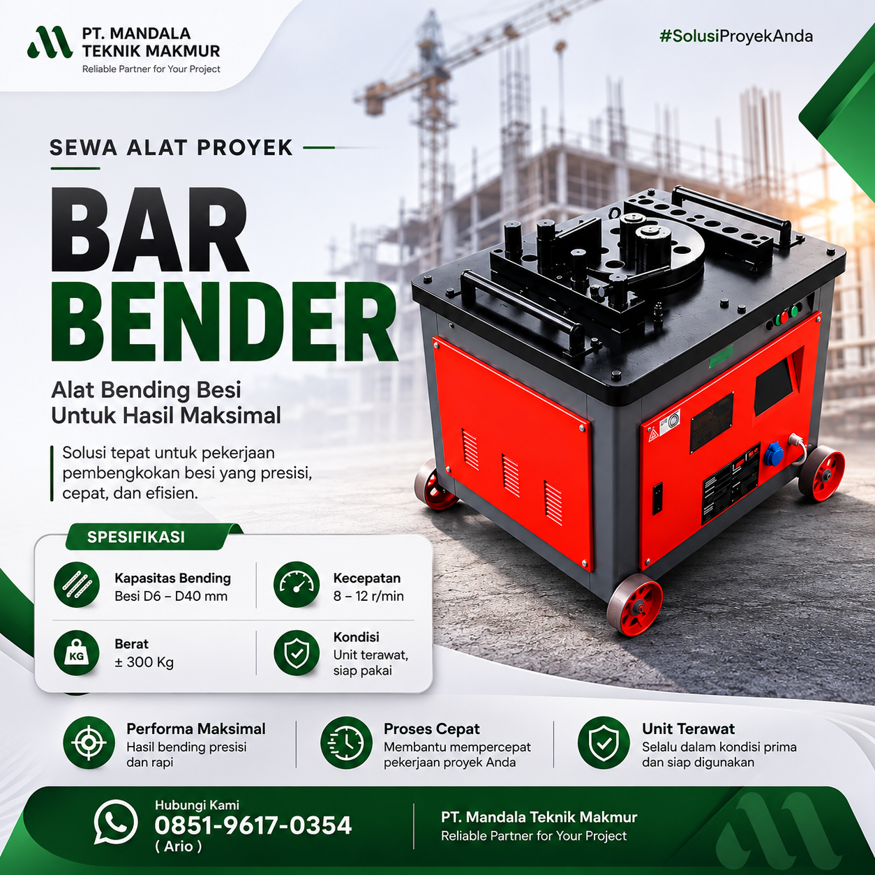 Sewa Bar Bender Besi D06-D40 Bangkalan Murah & Terpercaya | 0851-9617-0354