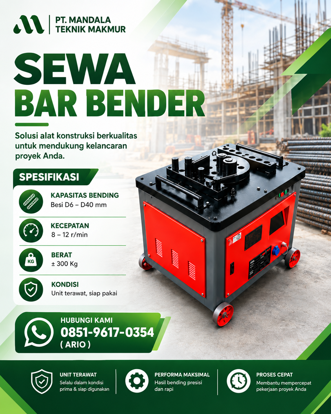 Sewa Bar Bender Blitar D06-32mm Termurah, Terbaik & Terpercaya | 0851 9617 0354